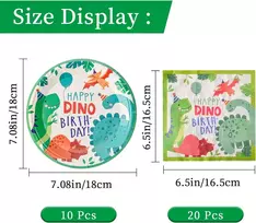 Aibaobao dinozaurų gimtadienio vakarėlio rinkinys - 20 dinozaurų servetėlių ir 10 dino popierinių lėkščių, džiunglių gimtadienio stalo įrankių rinkinys berniukams vaikams, vakarėlio dekoracija su dino lėkštėmis, juokinga dovana