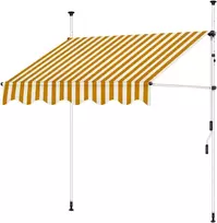 Melko balkono markizė nuo saulės 250 cm, prisegama markizė, balta/oranžinė balkono markizė, nereikia gręžti, lango markizė