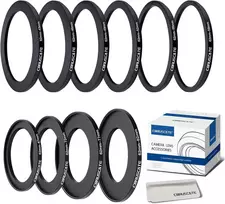 10 dalių 62 mm filtro žiedų adapterių rinkinys, metaliniai pakopiniai filtrai visų markių uv nd cpl 62-43, 62-46, 62-49 mm, 62-52 mm, 62-55 mm, 62-58 mm, 62-67 mm, 62-72 mm, 62-77 mm, 62-82 mm + objektyvo valymas