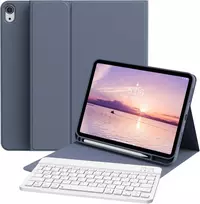 Zoyu dėklas su klaviatūra, skirtas ipad a16 2025 11-os kartos/ipad 10-os kartos 2022 10.9 colių, minkštas tpu dėklas su rašiklio laikikliu, magnetinė bluetooth nuimama klaviatūra, qwertz išdėstymas, violetinė