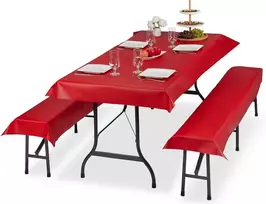 Relaxdays alaus palapinės uždangalas, 3 dalių rinkinys, alaus stalo užtiesalas 250 x 100 cm, 2 alaus suolo uždangalai 250 x 55 cm, skalbiami, raudoni