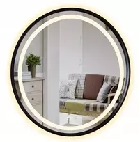 Stylowelustro veidrodis fi 70 cm apvalus su led apšvietimu juodu rėmu ir jungikliu, loft stilius