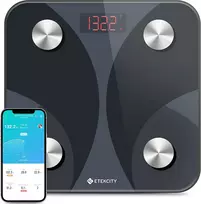 Etekcity Fit8s kūno riebalų svarstyklės skaitmeninės su programėle, išmaniosios svarstyklės su kūno riebalų ir raumenų mase, bluetooth kūno analizės svarstyklės kūno masės indeksui, proteinams, 180 kg / 0,05 kg, juodos