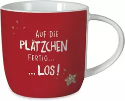 Grafik-werkstatt kavos puodelis su užrašu 300 ml | porcelianinis puodelis kalėdoms | auf die plätzfertig los, 61750, raudonas