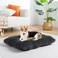 Hmtope šuns lova, pūkuoti šunų kilimėliai, ilgesnė pliušinė šuns pagalvėlė, skalbiama, neslystantis pagrindas, 90 cm dydžio vidutiniams šunims, tamsiai pilka