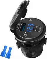 Junbyuhu Usb automobilinis lizdas, greitas įkrovimas Qc 3.0 motociklo valties automobilinis Usb įkroviklis Led voltmetras atsparus vandeniui su įjungimo/išjungimo jungikliu skirtas jūrų valčiai motociklui Atv sunkvežimiui Rv