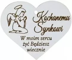 Artmaker Širdelės formos pakabukas ant žvakės, baltas su virvele, graviruotas „mylimam sūnui“