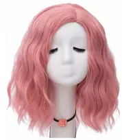 Perukas cosplay rožinė glam rock 40 cm anime bangos