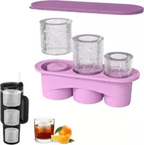 Toyone Stanley Cup ledo kubelių forma - silikoninė ledo kubelių forma su dangteliu, 3 skyrių ledo kubelių forma 40 oz gertuvėms, viskiui, kokteiliams ir kt. (violetinė)
