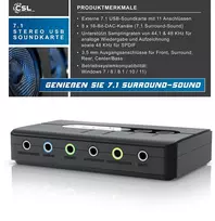 Csl - išorinė usb garso plokštė, 7.1 erdvinis garsas, usb audio stereo adapteris, išorinė garso plokštė, skirta pc, windows