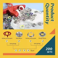Spaustukai drabužiams su replėmis, 200 vnt., 9.5 mm, 10 spalvų