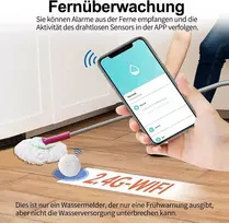 Išmanusis nuotėkio detektorius, Wifi vandens detektorius, vandens jutiklio aliarmo potvynio detektorius su programėlės pranešimu ir 100db akustiniu aliarmu, vandens aliarmas maitinamas baterijomis (baterijos įtrauktos)