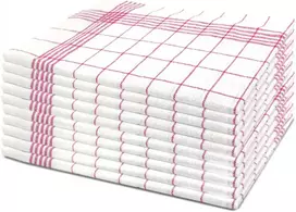 Rankšluostis 10 raudonų languotų arbatinių rankšluosčių rinkinys – sugeriantys ir 100% medvilniniai virtuvės + namų apyvokos reikmėms 50 x 70 cm – nepūkuoti medvilniniai arbatiniai ir virtuviniai rankšluosčiai, nesivelia, su praktiška pakabinimo kilpele, premium