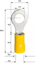 Weltiessmarttools 10 izoliuotų žiedinių kabelių antgalių M3.5 geltoni izoliuoti užspaudžiami žiediniai jungikliai dalinai izoliuoti 4-6 mm² kabeliui automobiliams ir elektros prietaisams