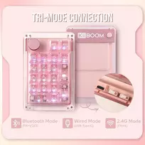 Kiiboom Phantom 21 Hot Swappable Crystal Acrylic Numpad, Bt5.0/2.4ghz/usb-c Triple Mode Nkro programuojama skaičių klaviatūra su pasukamu mygtuku, South Facing Rgb, 1900mah baterija (rožinė)