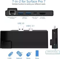 Surface Pro 7 doko stotis su 4k Hdmi adapteriu + Rj45 Ethernet Lan + Usb-c Pd įkrovimas + 2 prievadų Usb 3.0 + Sd/tf kortelių skaitytuvo adapteris, skirtas Microsoft Surface Pro 7