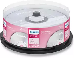 Philips Dvd-r didelės spartos diskai (4.7Gb / 120 minučių vaizdo įrašo, 1-16x greitis, 25 vnt. dėžutė)