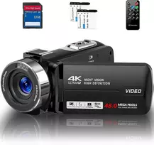 Vaizdo kamera 4k vaizdo kamera hd 48mp ir naktinio matymo vlogų kamera, skirta „youtube“, internetinė kamera su 18x skaitmeniniu priartinimu, 3 colių jutiklinis ekranas 30 kadrų per sekundę vaizdo kamera su 32gb sd kortele, nuotolinio valdymo pultas ir 2