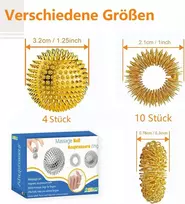 4 ežiuko kamuoliukai kieti + 10 akupresūrinių žiedų - skills borderline rinkinys su skill ball metal skill ring - akupresūrinis kamuoliukas ežiuko kamuoliukai maži 3 cm akupresūrinis žiedas skills rinkinys stresui suaugusiųjų masažas