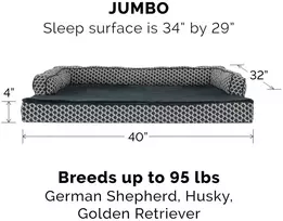 Furhaven pakaitinis šuns guolio užvalkalas, patogi sofa, pliušinis ir dekoratyvinis, sofos stiliaus, skalbiamas skalbimo mašinoje, diamond pilkas, jumbo (xl)