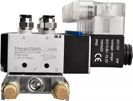 Heschen elektrinis pneumatinis 6 solenoidinis vožtuvas 4v210-08 Dc 12v Pt1/4 5 krypčių 2 padėčių skirstytuvas su pagrindu, duslintuvu ir greito montavimo rinkiniu