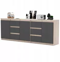 Komoda Sonoma/antracitas 200 cm Didelė komoda su 6 stalčiais ir 3 durelėmis Baldų Komplektas