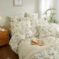 Patalynės komplektas Yasmeng Antklodės užvalkalas 240 x 260 cm gėlės geltonos žalios baltos spalvos gėlių patalynė minkštas mikropluoštas dvigulis suaugusiems su užtrauktuku su pagalvių užvalkalais 65 x 65 cm