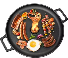 Gftime 35 cm skersmens ketaus ugnies plokštė, grilio plokštė planča su nešimo rankena ir apsauga nuo lašėjimo raketinei krosnelei, dujiniam griliui, virdulio griliui, grilio plokštė stovyklavimui, sodui, laukui