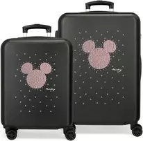 Kelioninis Joumma Bags Mickey Studs kabinos dydžio vaikiškas lagaminas, abs, tvirta lengva medžiaga, dvigubi daugiakrypčiai sukamieji ratukai, šoninė kombinuota spyna, juodas, lagaminų rinkinys
