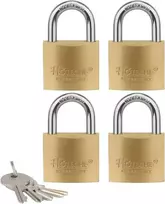 Hotehce 4 dalių žalvarinių pakabinamų spynų rinkinys 40 mm fiksuotos žalvarinės pakabinamos spynos su vienodais raktais, didelio atsparumo, apsaugotos nuo vandens, su 5 raktais