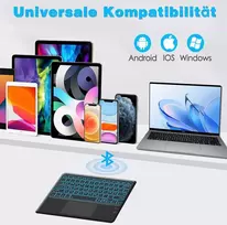 Bluetooth klaviatūra su jutikliniu kilimėliu, belaidė bluetooth klaviatūra planšetiniam kompiuteriui ipad, suderinama su android/ios/windows, qwertz vokiškas išdėstymas, belaidė klaviatūra su 7 spalvomis, apšviesta usb-c