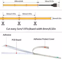 Goming Dc 5 V Usb Cob Led juosta oranžinė Led juosta Ip65 atspari vandeniui 2 m 320 Led/m Led juosta lipni šviesos juosta namų televizoriaus apšvietimui vitrinos apšvietimui