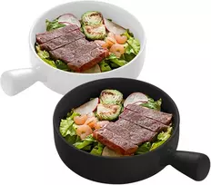 Sriubos dubenėliai, 2 vnt. sriubos dubenėlių su rankenomis, 660 ml keraminiai sriubos puodeliai, dribsnių dubenėliai, ramen dubenėliai, sriubos dubenėliai su rankena makaronams, vaisiams, makaronams, salotoms, sriubos puodeliai su rankena (juodi + balti)