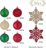 Kaheign 30 x kalėdiniai burbulai, 6 cm dideli nedūžtantys kalėdiniai burbulai kabinimui su 2 x 16 cm snaigių ornamentais kalėdinei eglutei, kalėdinio vakarėlio dekoracija