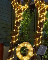 Tacobey saulės energija įkraunamos virvinės girliandos lauke, 10 m 100 led saulės energija įkraunamos girliandos, virvinės girliandos, lauko, 8 režimai, atsparios oro sąlygoms, saulės energija įkraunamos girliandos sodo balkono dekoravimui - šilta balta