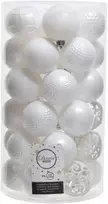 Kalėdinės dekoracijos, plastikiniai burbulai 6 cm x 37 vnt. rinkinys su ornamentais
