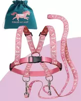 Jubi® rožinis vaikiškas žirgo pavadėlis - reguliuojamas dydis idealiam prigludimui ir laikymo krepšys - žirgo pakinktai vaikams / žaislai žirgams