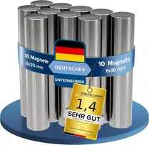 10x neodimio galios magnetas sidabrinis itin stiprus ilgas skersmuo 6 x 30 mm ilgi stiprūs magnetai super magnetas klijų jėga apytiksl. 1,7kg magnetai skirti lentai, skelbimų lentai, magnetinei lentai, dirbtuvėms