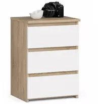 Akord Spintelė naktinė 40 cm, ąžuolo sonoma ir balta, 3 stalčiai
