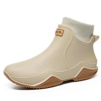 New Waterproof Men's Rain Shoes Winter Warm Plush Men Rain Boots Outdoor Non-slip Couple Rain Shoes Fashion Men's Work Boots 36 beige