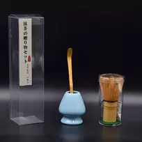 Ancllo 3 dalių japoniškas matcha arbatos rinkinys, bambukinis šluotelė/keramikinis matcha stovas/bambuko šaukštas tradicinei japoniškai arbatos ceremonijai #1