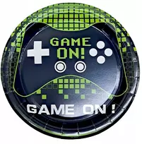Popierinės lėkštės juodos 23 cm gamer žaidėjui game on rinkinys 6 vnt