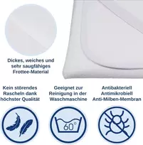 Snibbs neperšlampama paklodė su kampų dirželiais, neperšlampamas čiužinio užvalkalas kūdikio lovelei, čiužinio apsauga 70 x 140 cm, neperšlampama, apsauga nuo drėgmės 70 x 140 cm su kvėpuojančia tpu membrana
