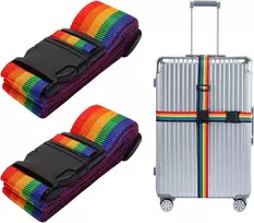 2 vienetų lagamino diržų rinkinys, lagamino diržai lagaminui, neslystantys reguliuojami bagažo diržai, personalizuotas bagažo diržas su užrakinama sagtimi lagamino diržui, kelioninis krepšys (vaivorykštė)