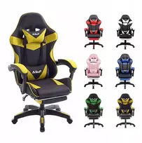 Ergonomiška žaidimų kėdė su atrama kojoms ir galvos atrama, geltona-juoda