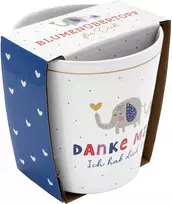 H:ppy Life gėlių vazonas su motyvu "danke Mama", akmens masės gėlių vazonas, aukštis 10,5 cm, su dovanų juostele, dovanų gėlės, gimtadienis, 47526