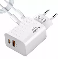 Komplektas | Greitas Usb Qc4.0 tinklo įkroviklis + Type C kabelis | Pd20w 3000ma