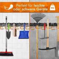 Von Steineich® Sodo įrankių laikiklis [2 x 40 cm] Įrankių organizatorius su neslystančiais kabliukais - Įrankių laikiklis šluotoms, kauptukams ir kitiems sodo įrankiams (šluotų laikiklis sieninis)