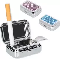 2 kišeninių peleninių rinkinys, kvapams atspari peleninė su dangteliu, kelioninė peleninė, mini nešiojama peleninė su cigarečių padėklu, kvadratinė metalinė peleninė (mėlyna, violetinė)