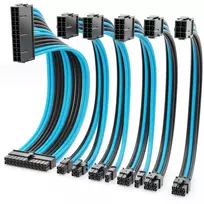 Deleycon maitinimo kabelio ilgintuvų rinkinys 6 dalys 30 cm vaizdo plokštės Pc kompiuterio pagrindinė plokštė Atx 24 kontaktų Eps 4+4 kontaktų Pci Express 6+2 kontaktų ir 6 kontaktų maitinimo kabelis nuo vyriško iki moteriško juodas mėlynas